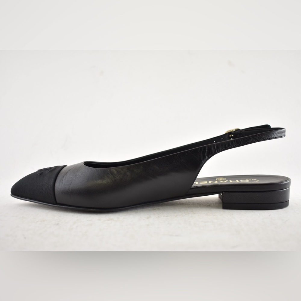 Chanel 24A Black Leather CC Logo Coco Sling Slingback Pointed Ballet Flat 38.5 - Picture 13 of 16